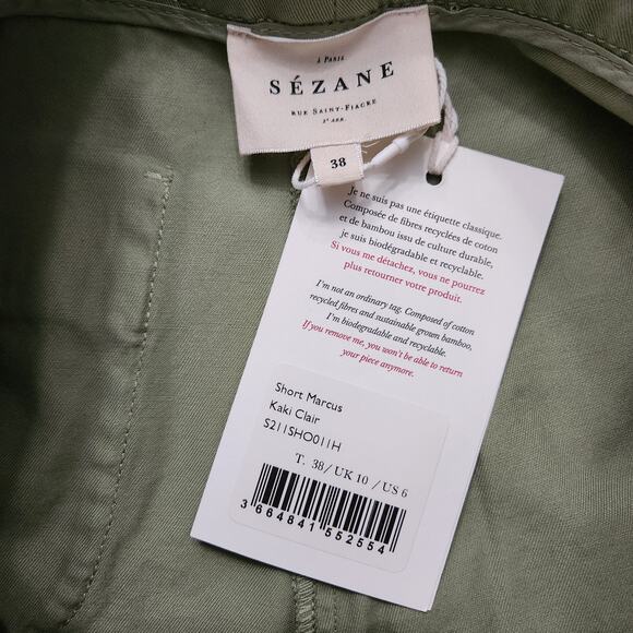 NWT Sezane Short Marcus Kaki Clair Size 38 - US 6 - Picture 3 of 7